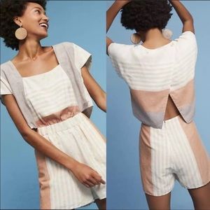 Athropologie Elevenses Striped Linen Romper